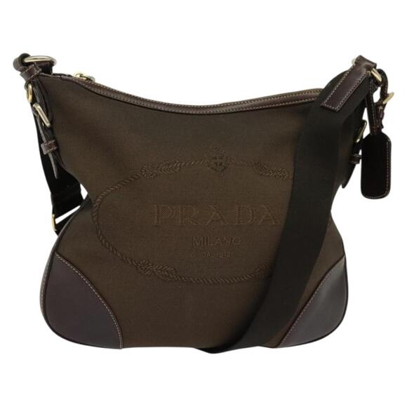 PRADA Shoulder Bag Canvas Brown Gold - Picture 1 of 9